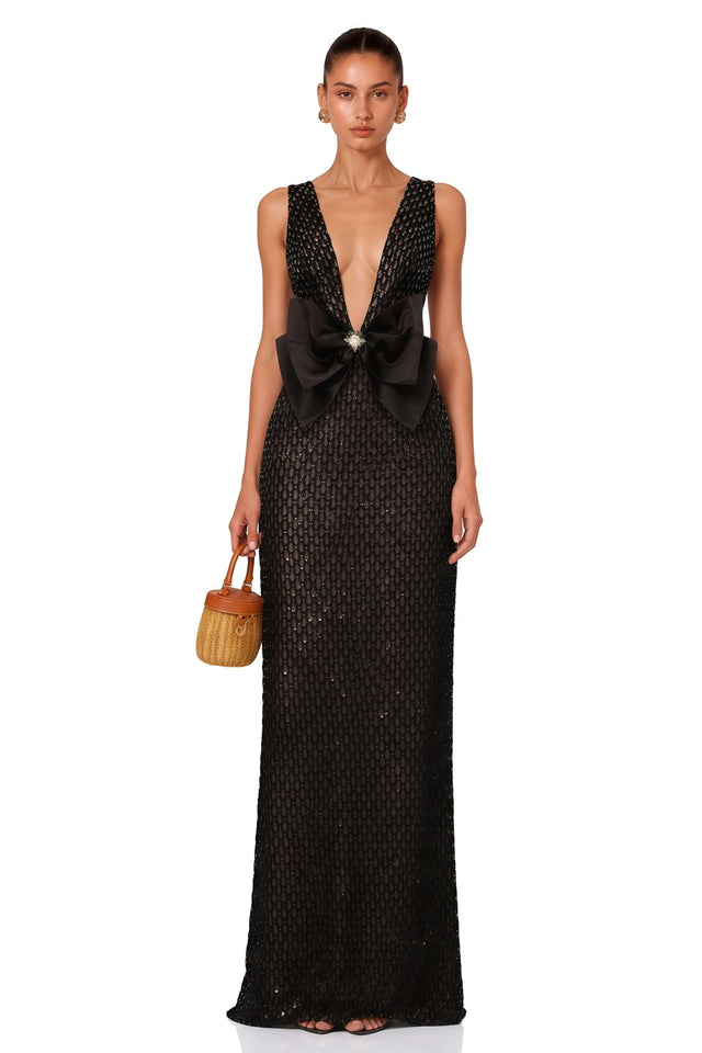 Raelynn Black Deep VNeck Bodycon Maxi Dress