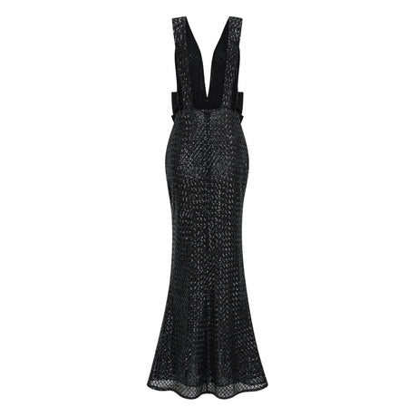 Zelda Maxi Dress Black Deep V-Neck Bodycon