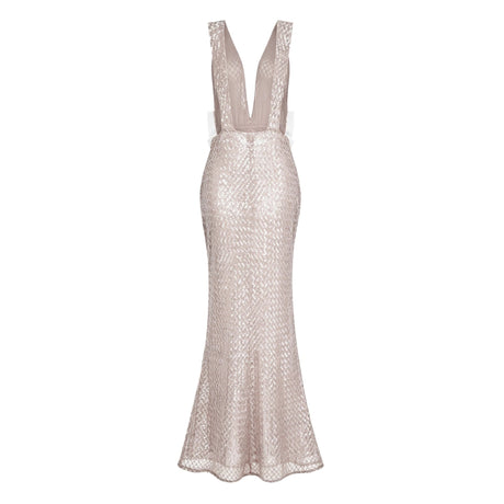Taliyah Maxi Dress White Deep V-Neck Bodycon