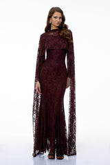 Rafaela Reddish Brown Floral Maxi Dress with Cape