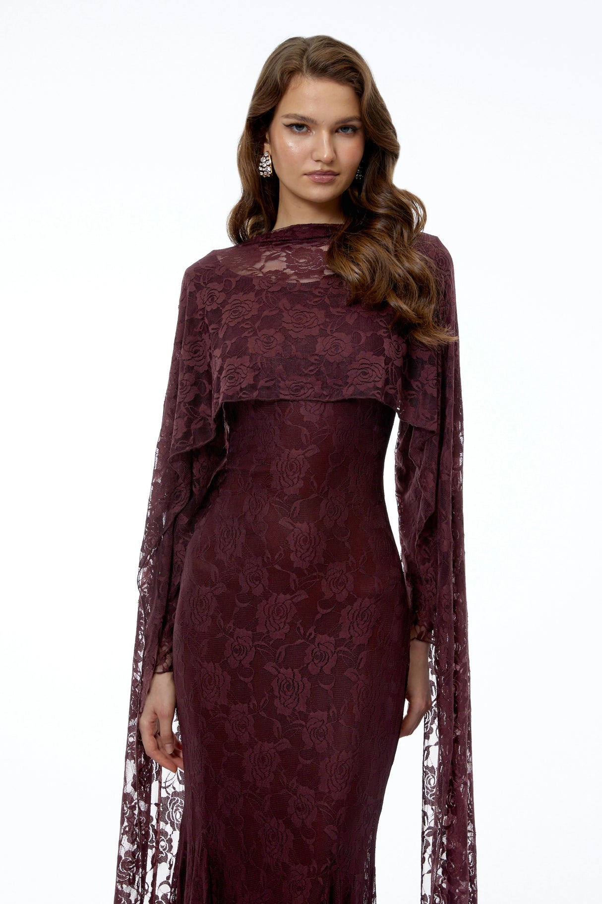 Rafaela Reddish Brown Floral Maxi Dress with Cape