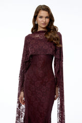 Rafaela Reddish Brown Floral Maxi Dress with Cape