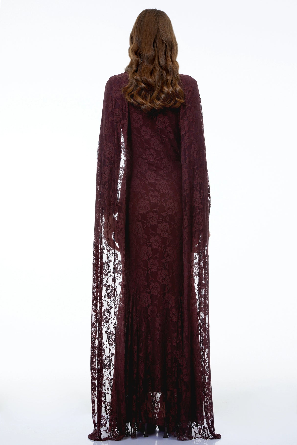 Rafaela Reddish Brown Floral Maxi Dress with Cape