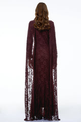 Rafaela Reddish Brown Floral Maxi Dress with Cape