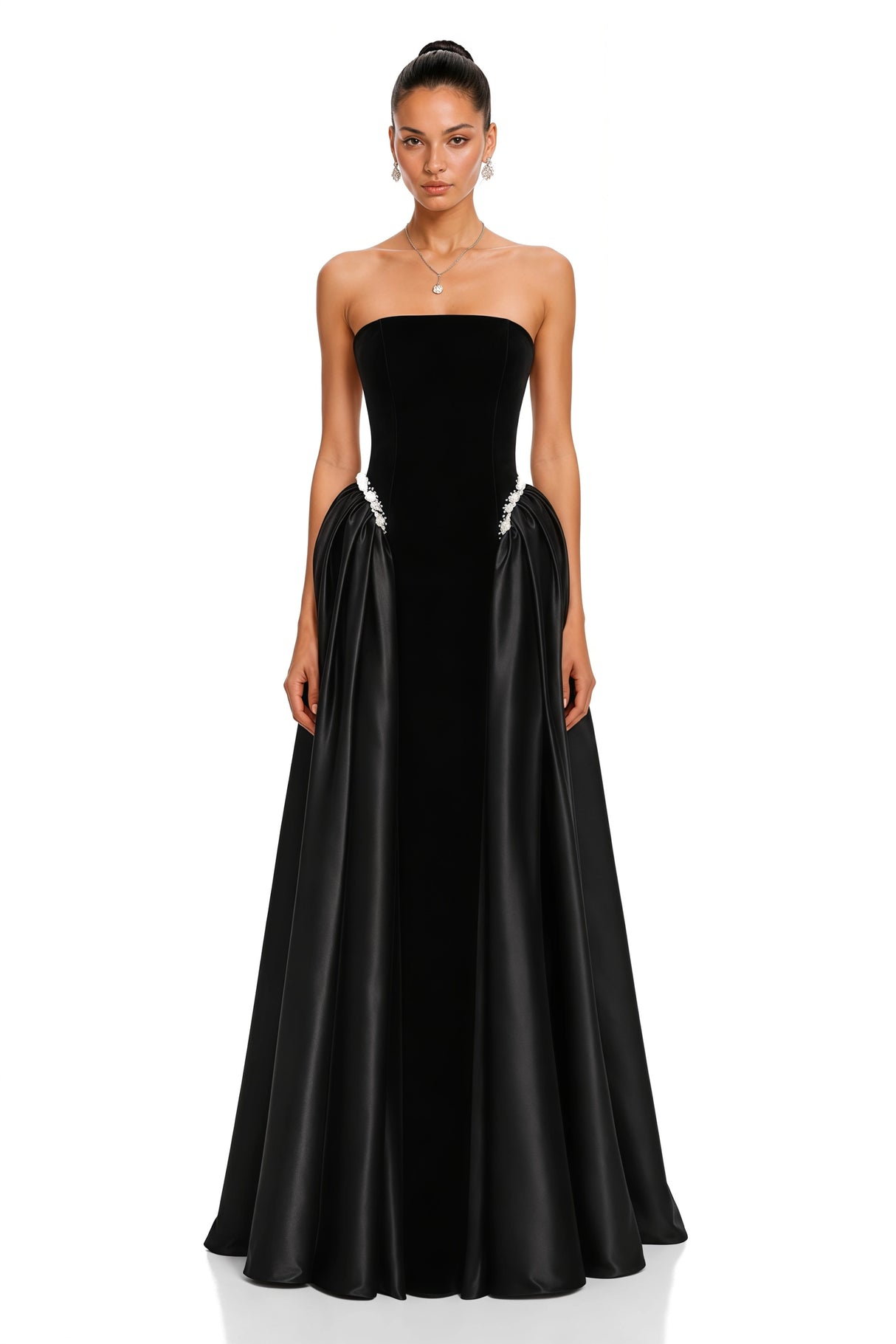 Raffaella Black Pearl Trim Maxi Gown