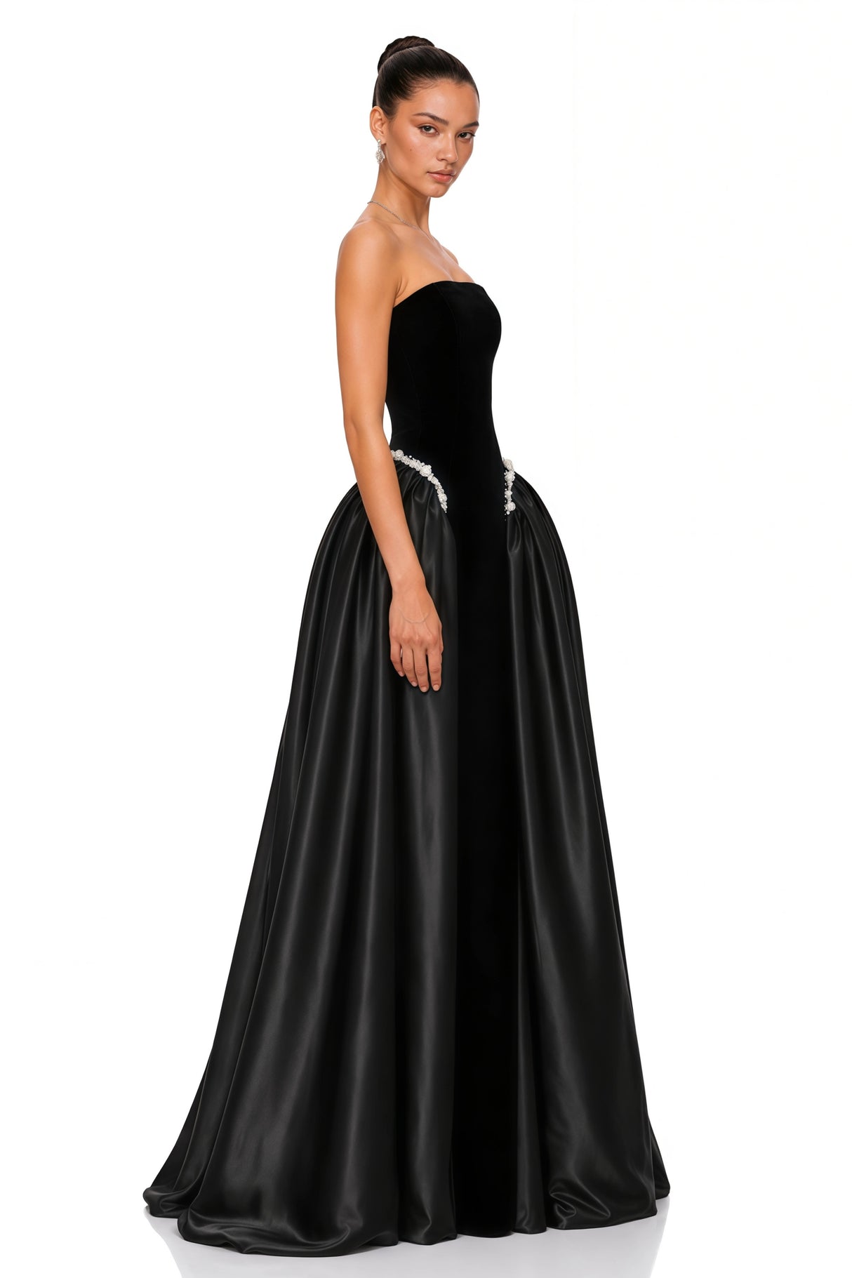 Raffaella Black Pearl Trim Maxi Gown