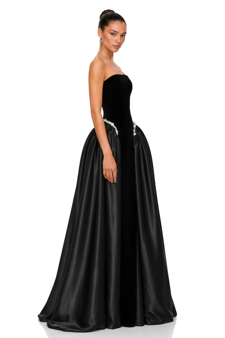 Alina Black Pearl Trim Maxi Gown
