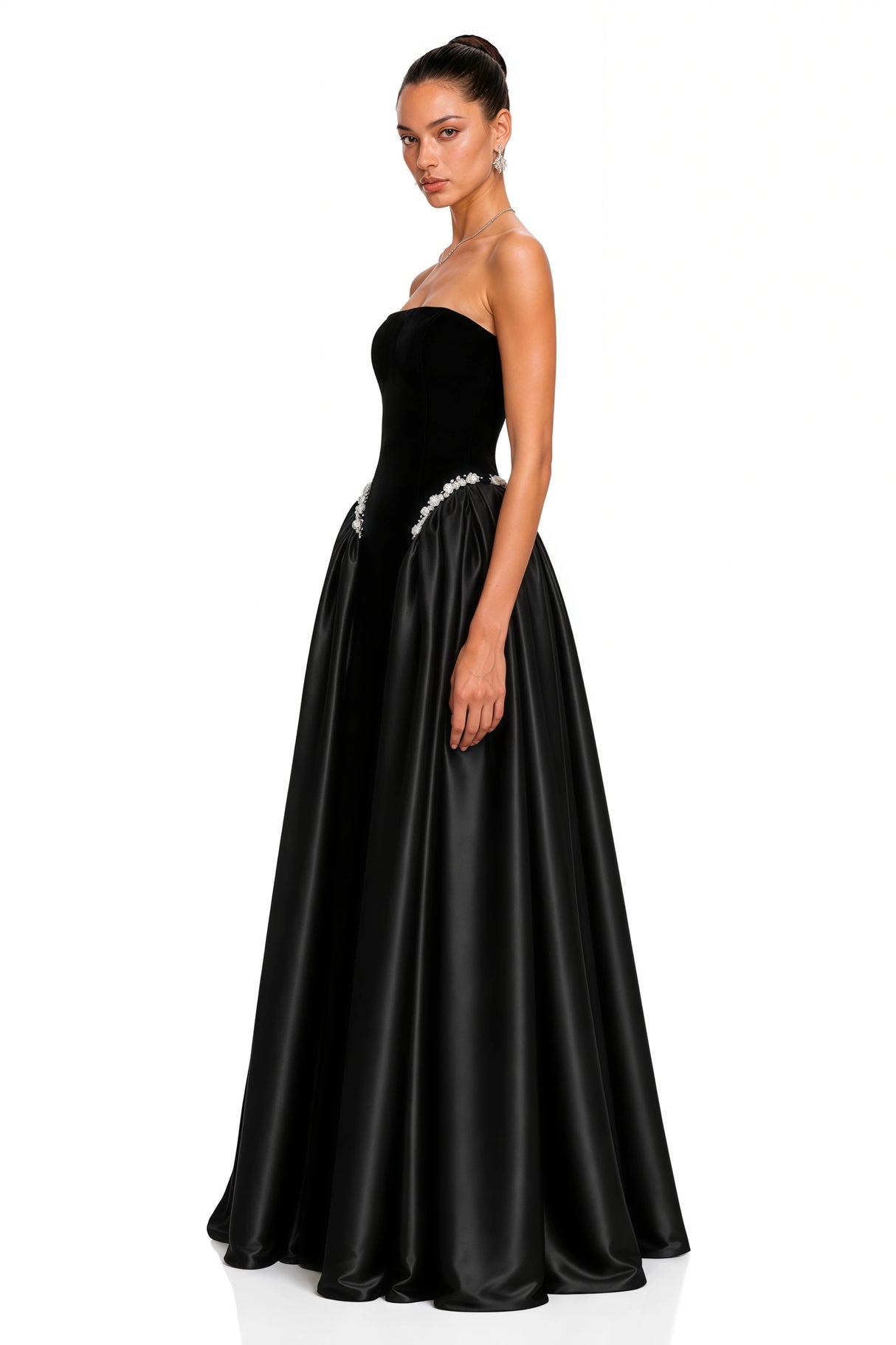 Raffaella Black Pearl Trim Maxi Gown