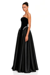 Raffaella Black Pearl Trim Maxi Gown