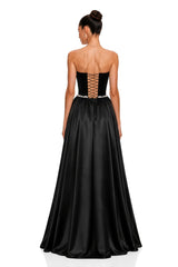 Raffaella Black Pearl Trim Maxi Gown