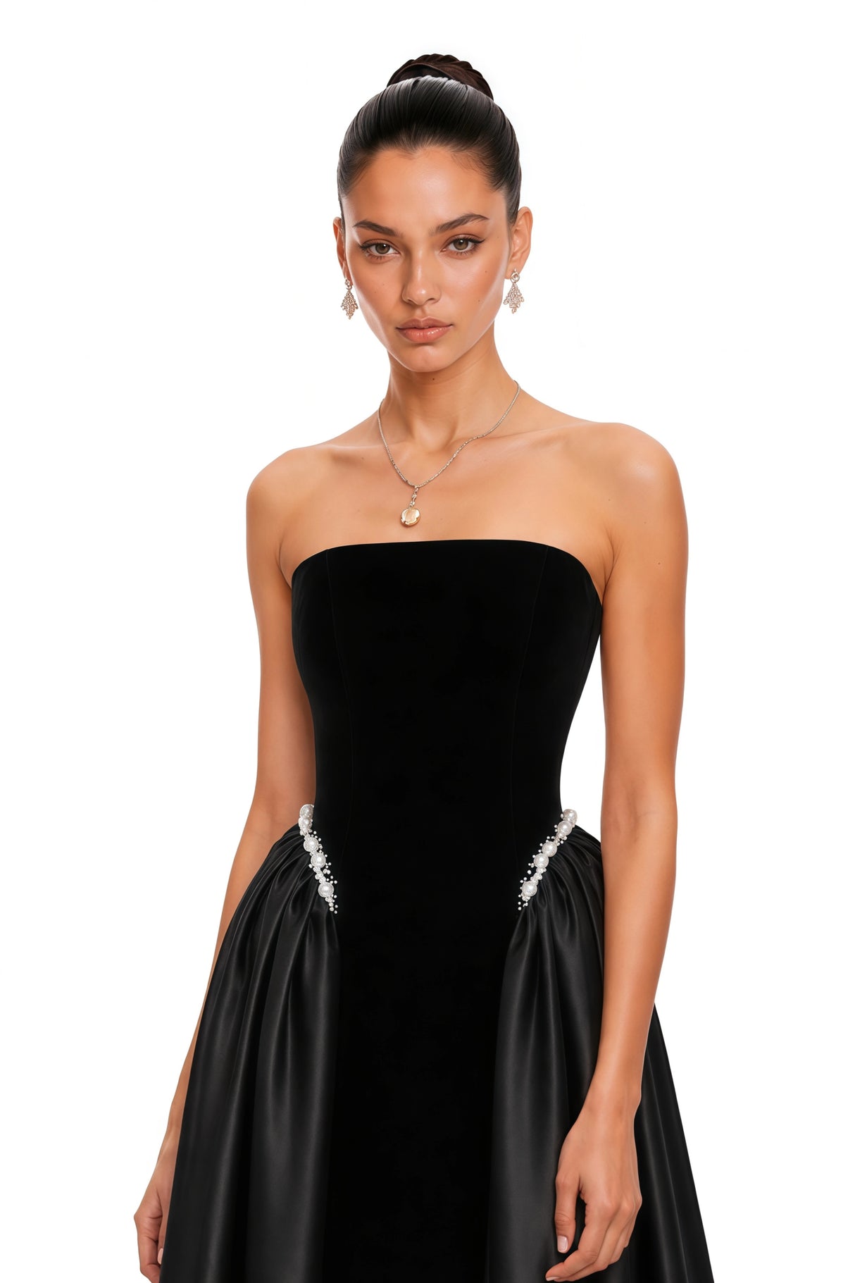 Raffaella Black Pearl Trim Maxi Gown