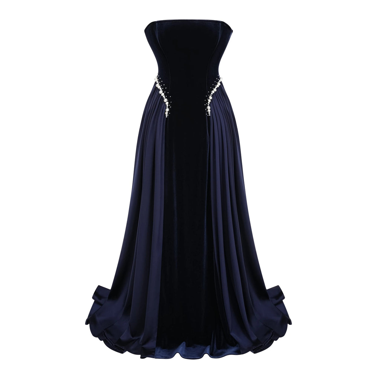 Raffaella Sapphire Pearl Trim Maxi Gown