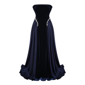 Raffaella Sapphire Pearl Trim Maxi Gown
