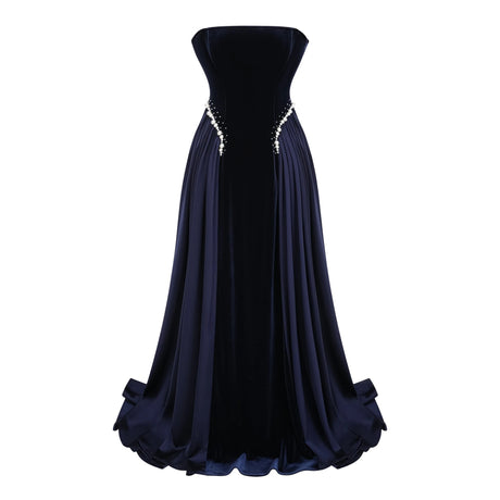 Jayla Sapphire Pearl Trim Maxi Gown