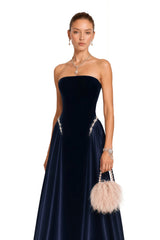 Raffaella Sapphire Pearl Trim Maxi Gown