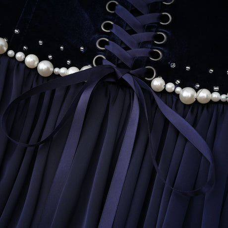 Jayla Sapphire Pearl Trim Maxi Gown