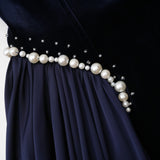 Raffaella Sapphire Pearl Trim Maxi Gown