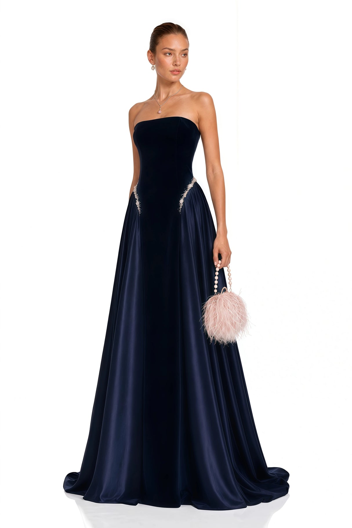 Raffaella Sapphire Pearl Trim Maxi Gown
