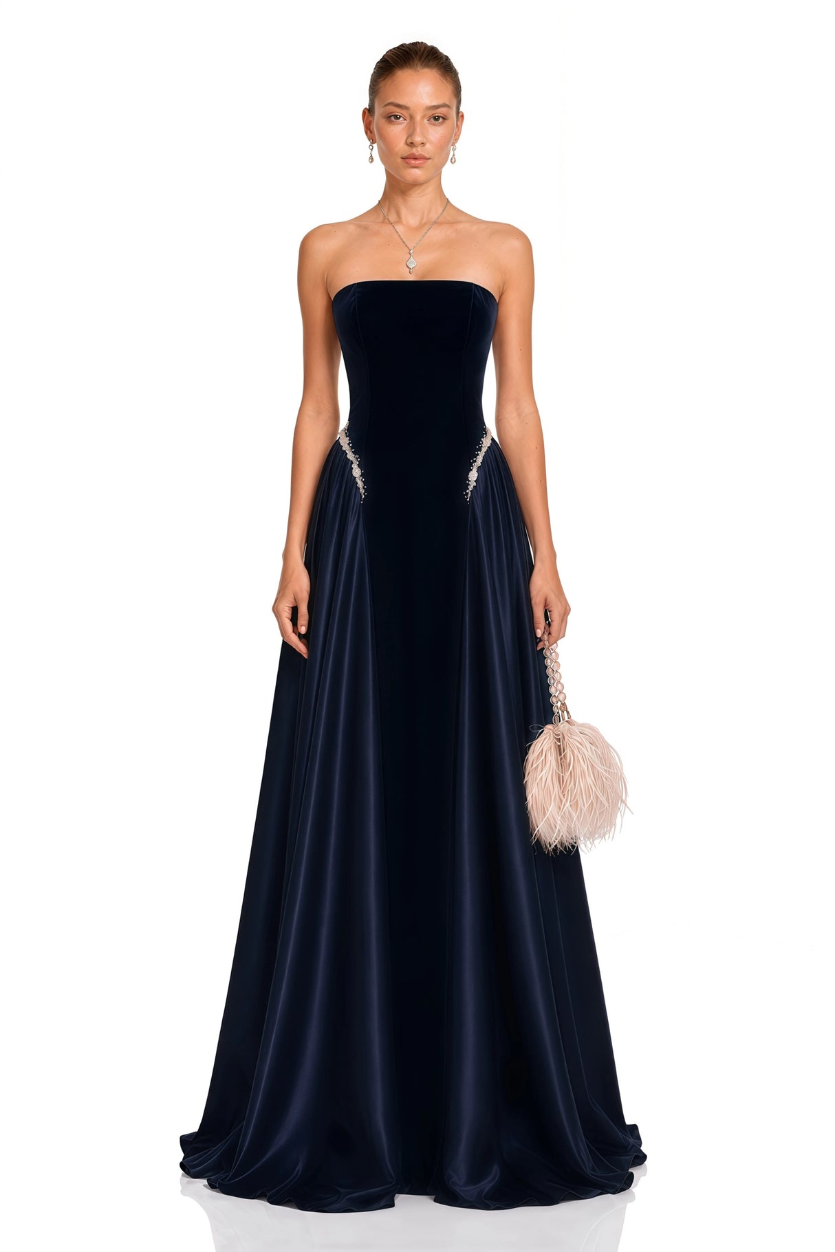 Raffaella Sapphire Pearl Trim Maxi Gown