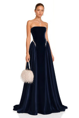 Raffaella Sapphire Pearl Trim Maxi Gown