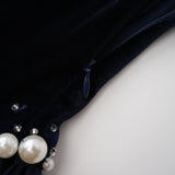 Raffaella Sapphire Pearl Trim Maxi Gown