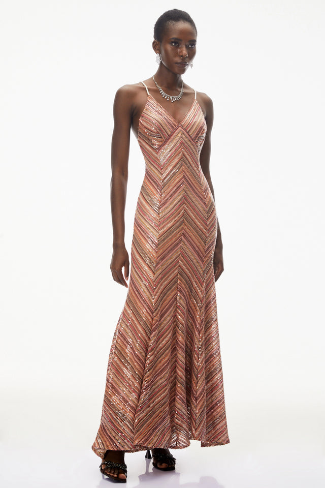 Raisa Red Striped Pattern Maxi Dress