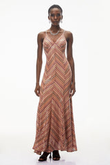 Raisa Red Striped Pattern Maxi Dress