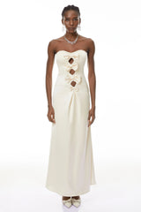 Ramona White CutOut Bow Pleated Maxi Dress