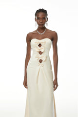Ramona White CutOut Bow Pleated Maxi Dress