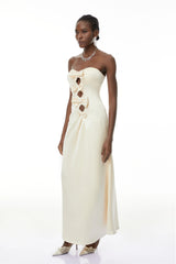 Ramona White CutOut Bow Pleated Maxi Dress