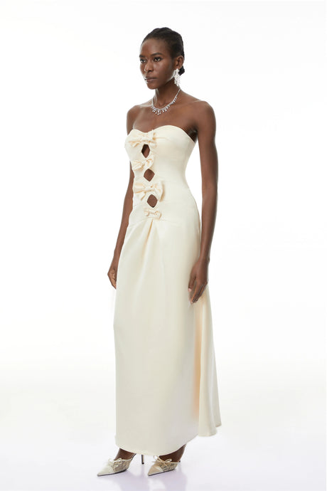 Veronica Maxi Dress White Cut-Out Bow Pleated