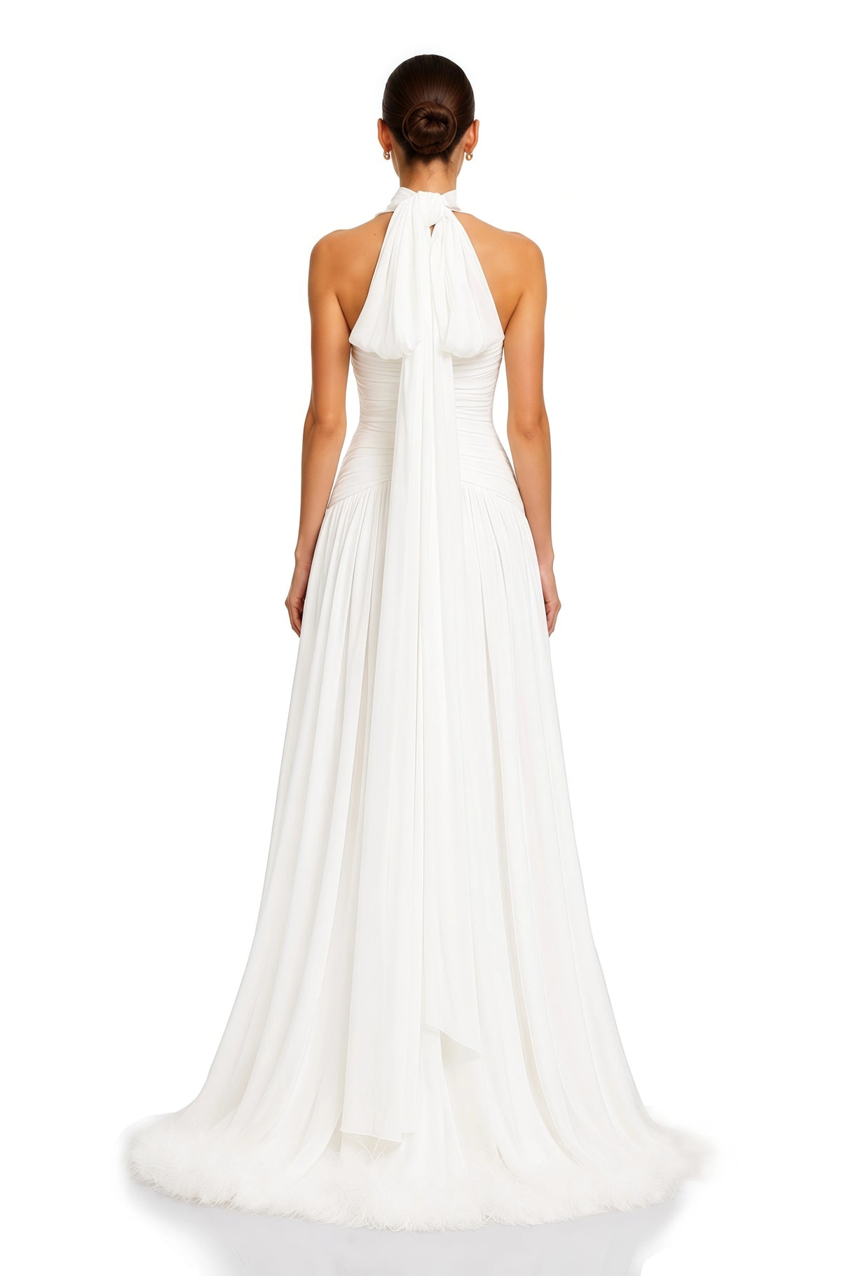 Ramona White Feather Hem Gathered Maxi Dress