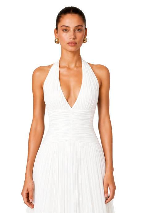 Mattea Maxi Dress White Feather Hem Gathered