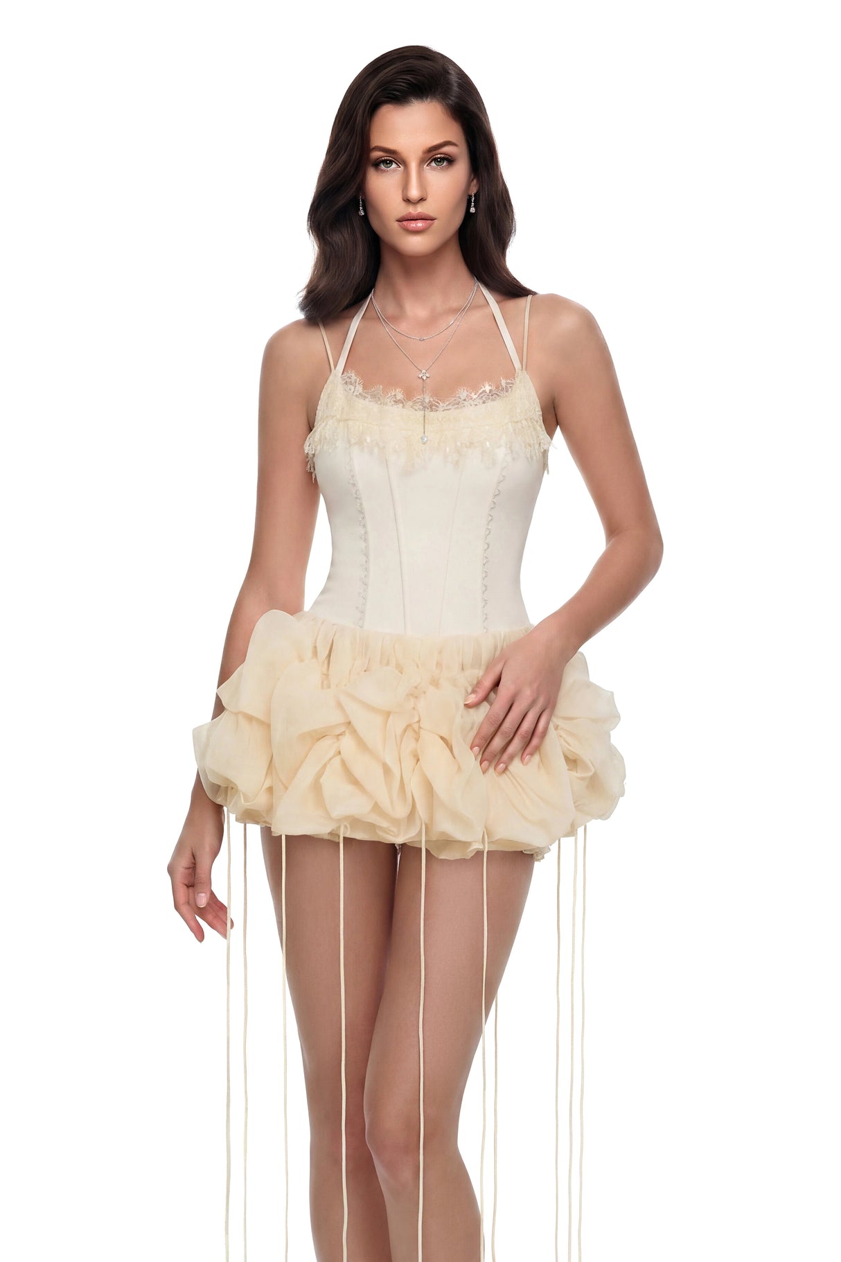 Rán Neutral Halterneck Corset Mini Dress