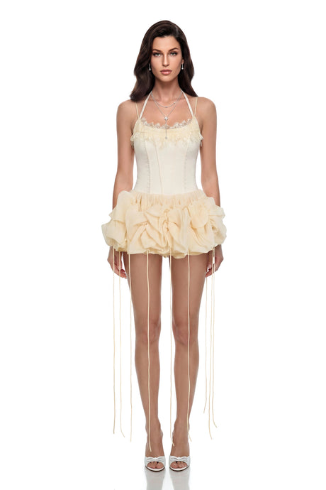 Tecla Mini Dress Neutral Halterneck Corset