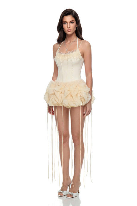 Tecla Mini Dress Neutral Halterneck Corset