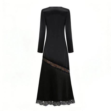 Raphaëlle Black Lace Panel Satin Maxi Dress