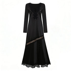 Raphaëlle Black Lace Panel Satin Maxi Dress