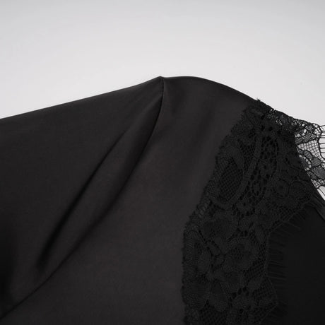 Raphaëlle Black Lace Panel Satin Maxi Dress