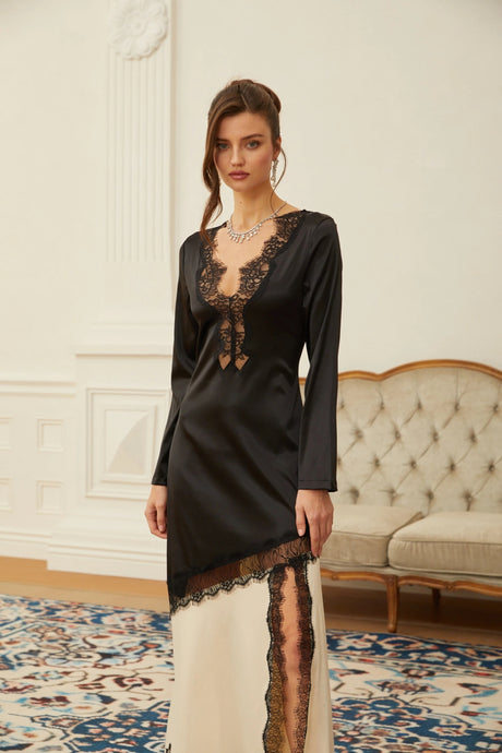 Giovannella Maxi Dress Neutrals Lace Panel Satin