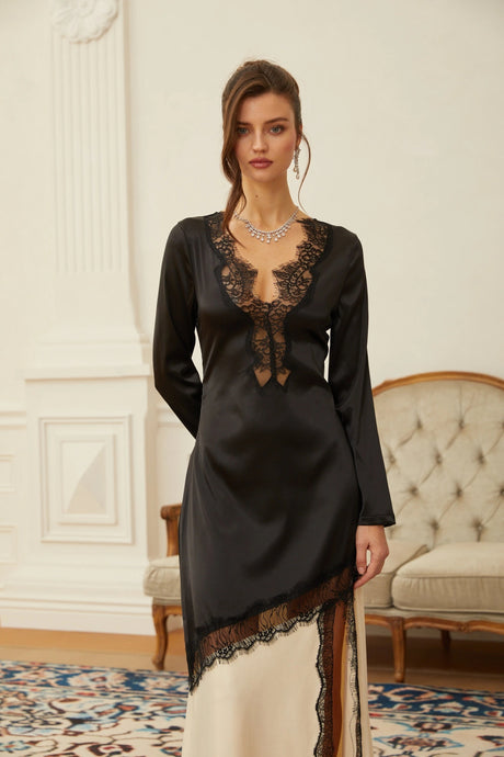 Giovannella Maxi Dress Neutrals Lace Panel Satin