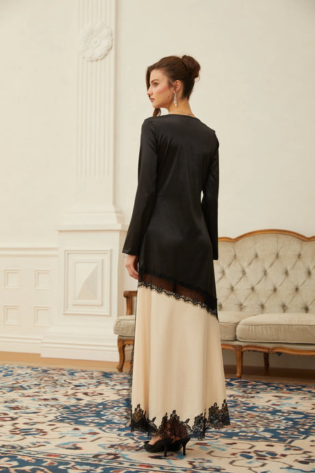 Giovannella Maxi Dress Neutrals Lace Panel Satin