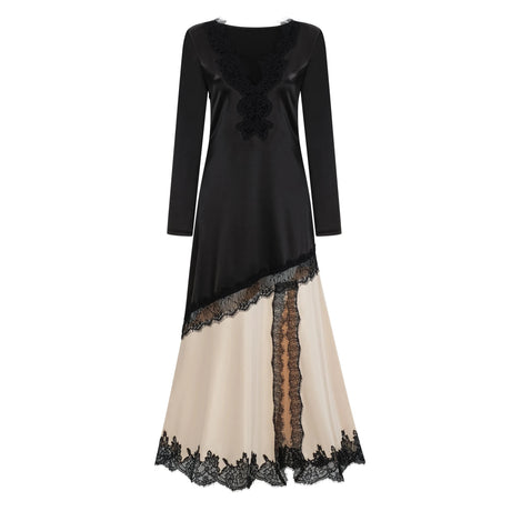 Giovannella Maxi Dress Neutrals Lace Panel Satin