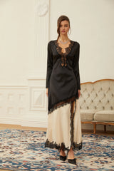 Raphaëlle Neutrals Lace Panel Satin Maxi Dress