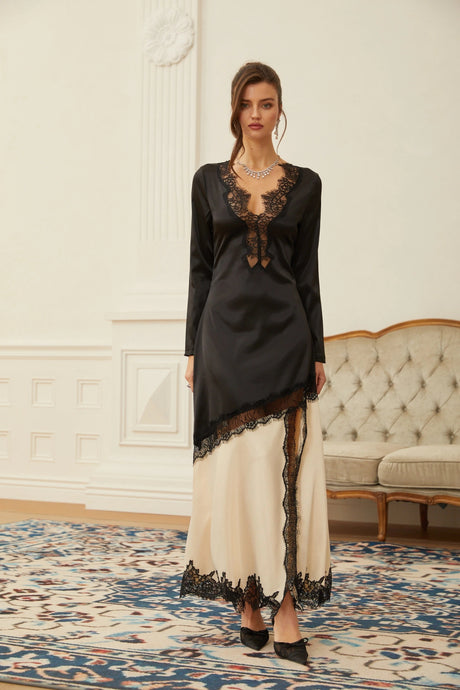 Giovannella Maxi Dress Neutrals Lace Panel Satin