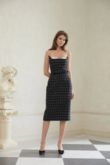 Rauha Black Plaid Weave Tweed Midi Dress