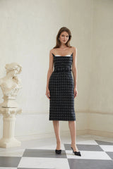 Rauha Black Plaid Weave Tweed Midi Dress