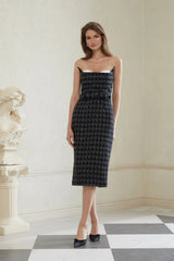 Rauha Black Plaid Weave Tweed Midi Dress