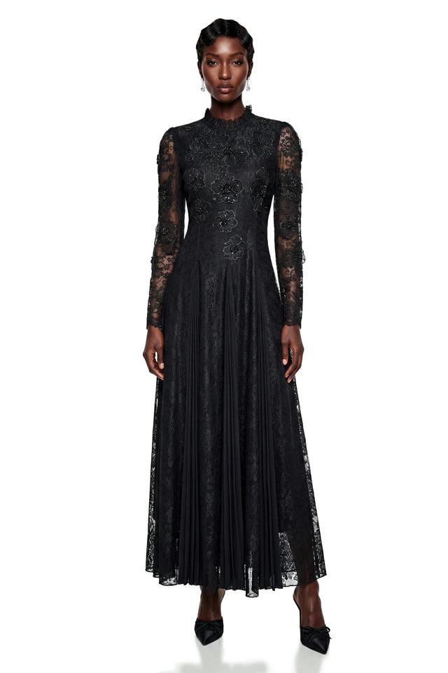 Raymonde Black Floral Lace Maxi Dress