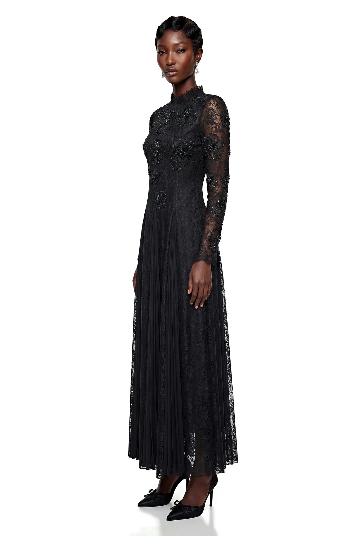 Raymonde Black Floral Lace Maxi Dress